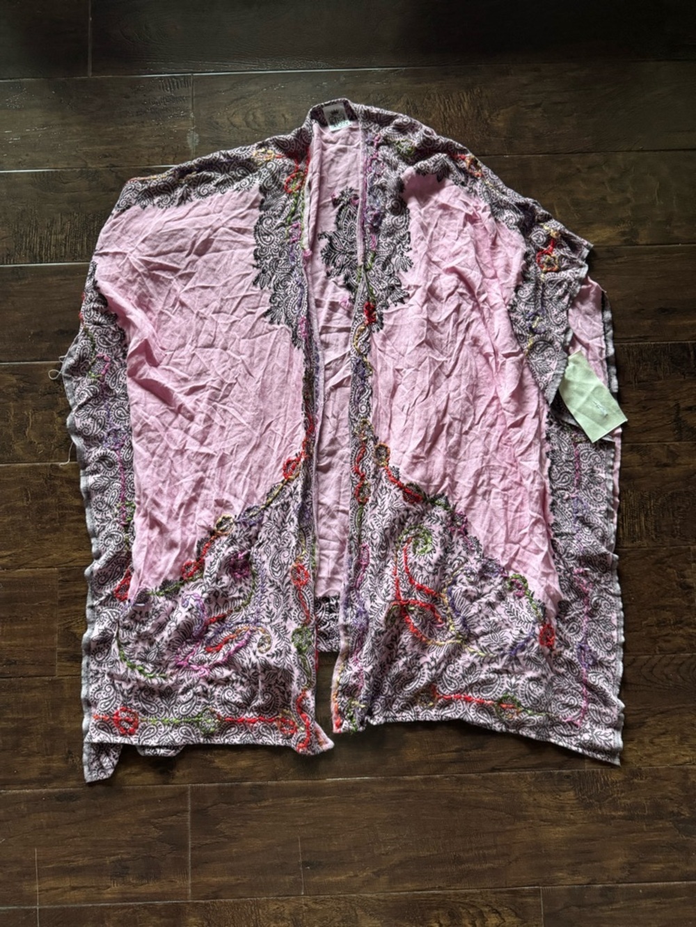 NWT J.A.K. Light Pink Kimono / Cardigan Wrap Decorative Embroidery Size OS